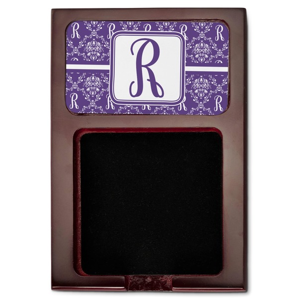 Initial Damask Red Mahogany Sticky Note Holder - Flat