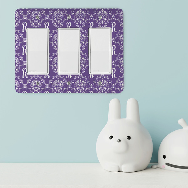Initial Damask Rocker Light Switch Covers - Triple - IN CONTEXT