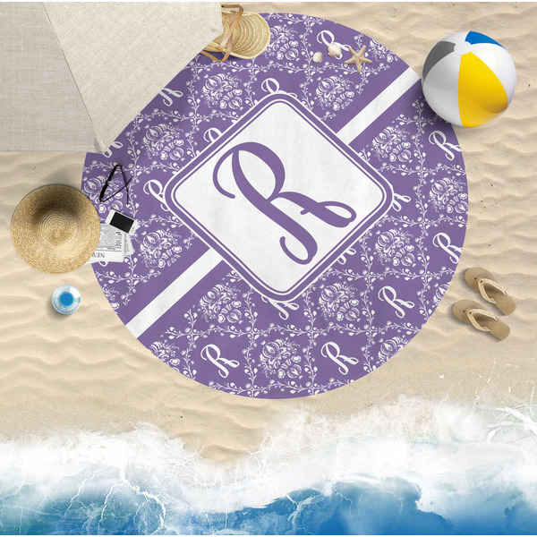 Initial Damask Round Beach Towel Lifestyle