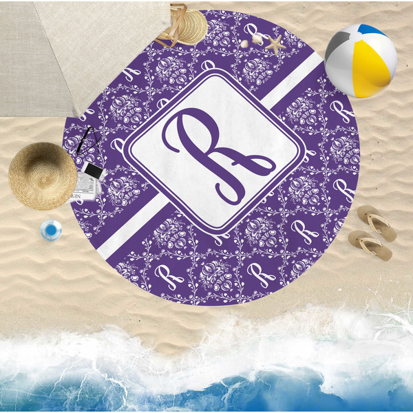 Initial Damask Round Beach Towel Lifestyle