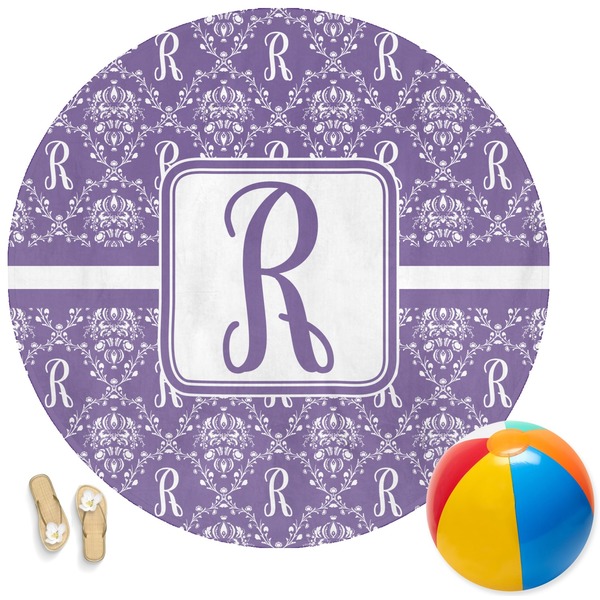 Custom Initial Damask Round Beach Towel (Personalized)