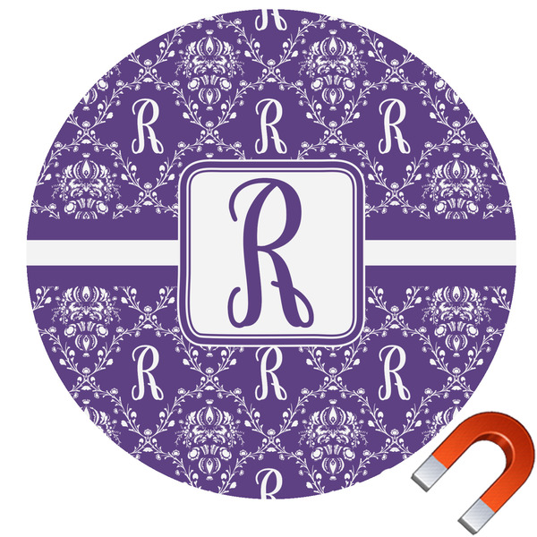 Custom Initial Damask Round Car Magnet - 6" (Personalized)