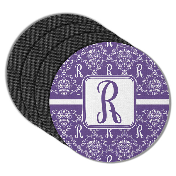 Initial Damask Round Coaster Rubber Back - Main