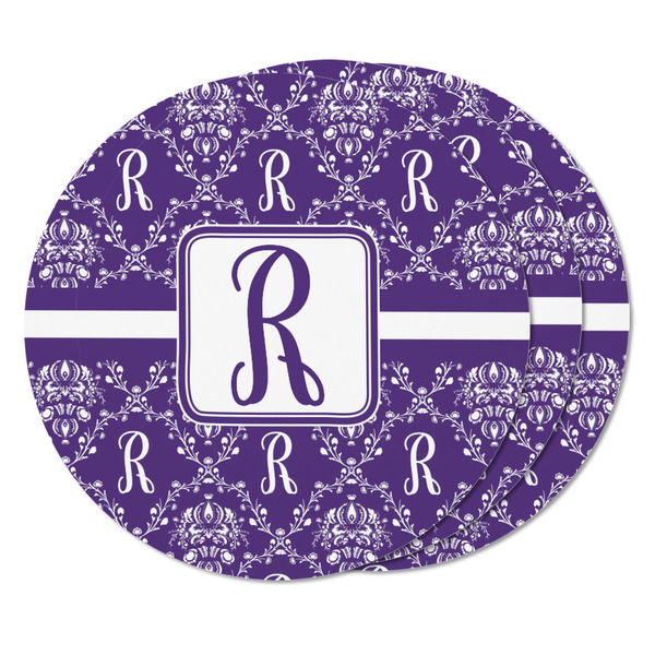 Initial Damask Round Fridge Magnet - THREE