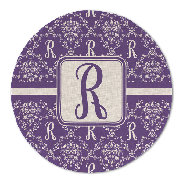 Initial Damask Round Linen Placemats - FRONT (Double Sided)