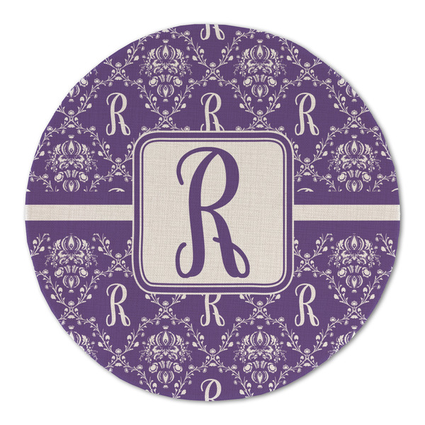Custom Initial Damask Round Linen Placemat - Single Sided