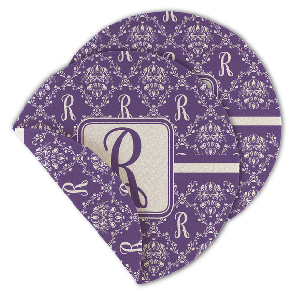Custom Initial Damask Round Linen Placemat - Double Sided