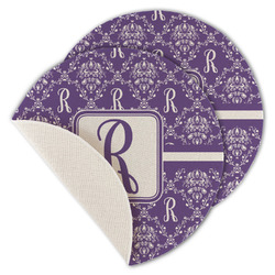 Initial Damask Round Linen Placemat - Single Sided - Set of 4