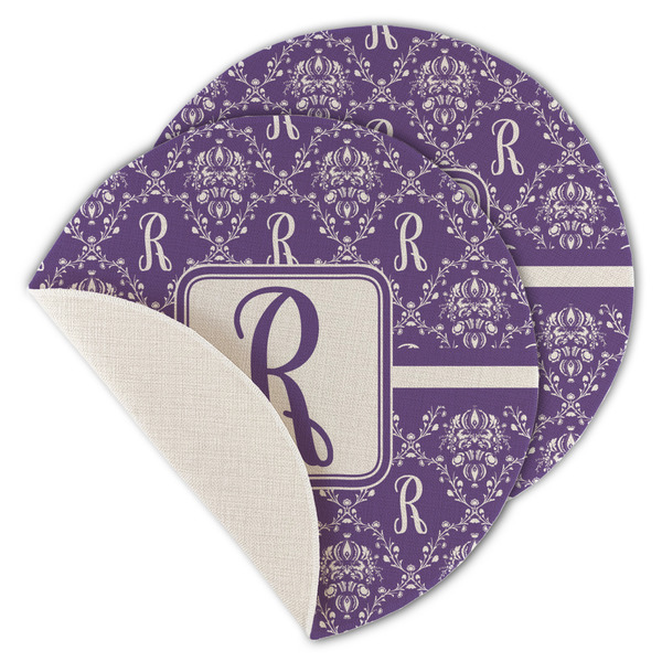 Custom Initial Damask Round Linen Placemat - Single Sided - Set of 4