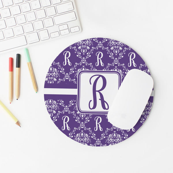 Initial Damask Round Mousepad - LIFESTYLE 2