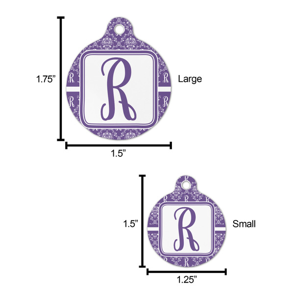 Initial Damask Round Pet ID Tag - Large - Comparison Scale