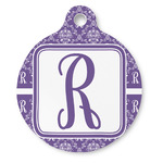 Initial Damask Round Pet ID Tag