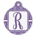Initial Damask Round Pet ID Tag