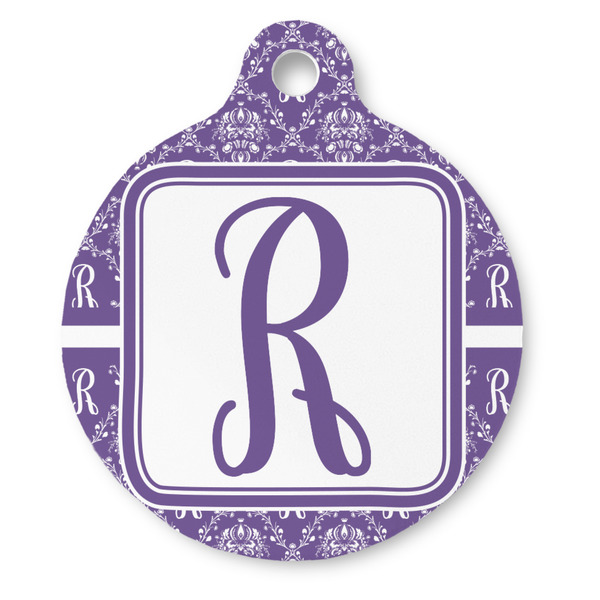 Custom Initial Damask Round Pet ID Tag