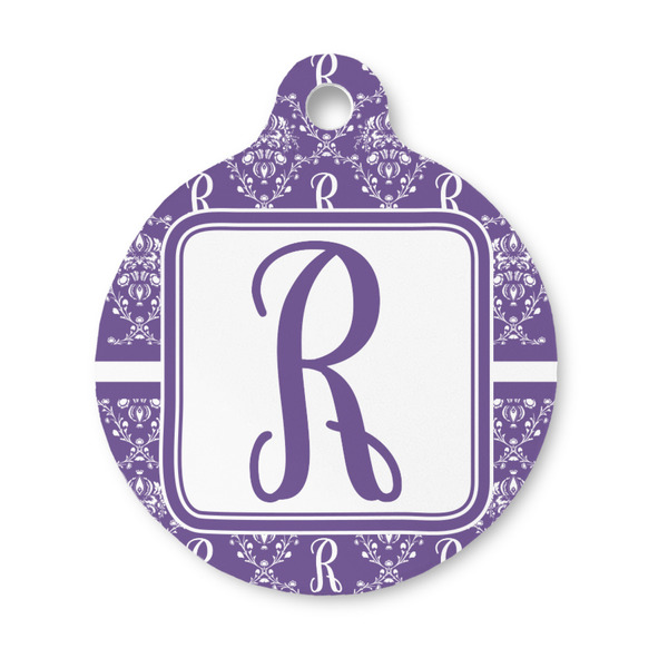 Custom Initial Damask Round Pet ID Tag - Small