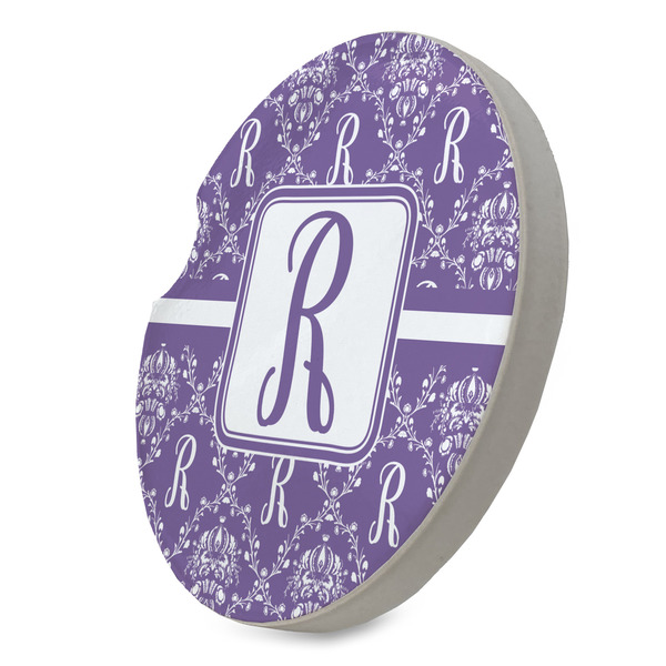 Initial Damask Sandstone Car Coaster - STANDING ANGLE