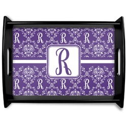 Initial Damask Black Wooden Tray - Large (Personalized)