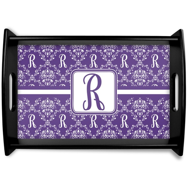 Custom Initial Damask Black Wooden Tray - Small (Personalized)