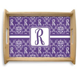 Initial Damask Natural Wooden Tray - Large (Personalized)