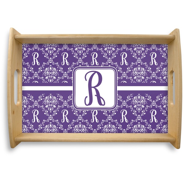 Custom Initial Damask Natural Wooden Tray - Small (Personalized)