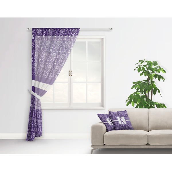 Initial Damask Sheer Curtain With Window and Rod - in Room Matching Pillow