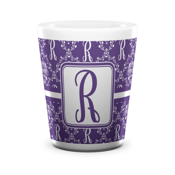 Initial Damask Shot Glass - White - FRONT