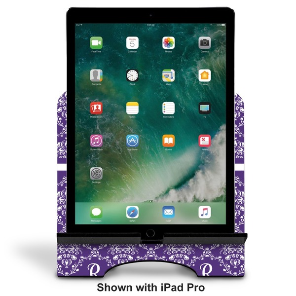 Initial Damask Stylized Tablet Stand - Front with ipad