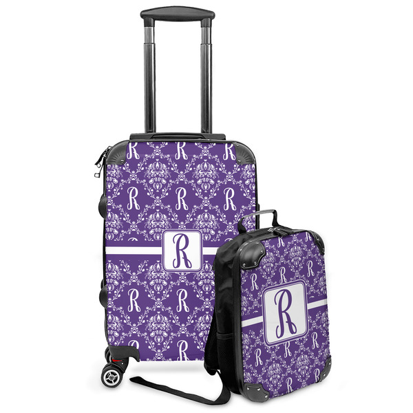 Custom Initial Damask Kids 2-Piece Luggage Set - Suitcase & Backpack