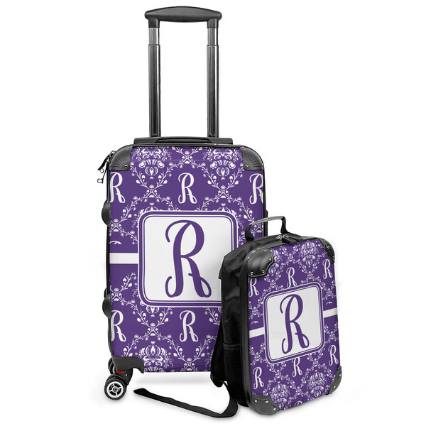 Custom Initial Damask Kids 2-Piece Luggage Set - Suitcase & Backpack