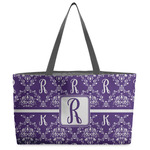 Initial Damask Beach Totes Bag - w/ Black Handles