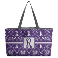 Initial Damask Beach Totes Bag - w/ Black Handles