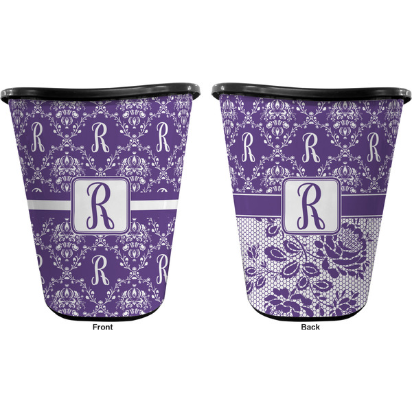 Initial Damask Trash Can Black - Front and Back - Apvl
