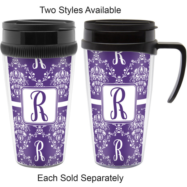 Initial Damask Travel Mugs - with & without Handle