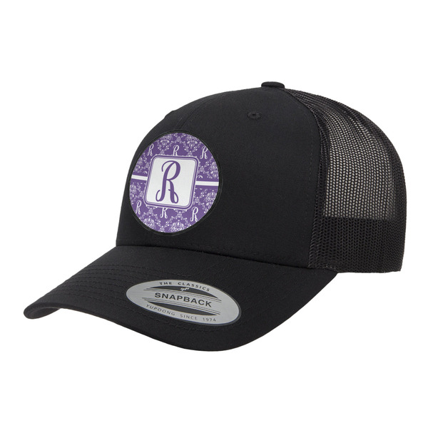 Custom Initial Damask Trucker Hat - Black