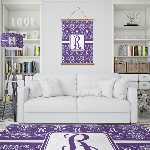 Initial Damask Wall Hanging Tapestry - Portrait - IN CONTEXT
