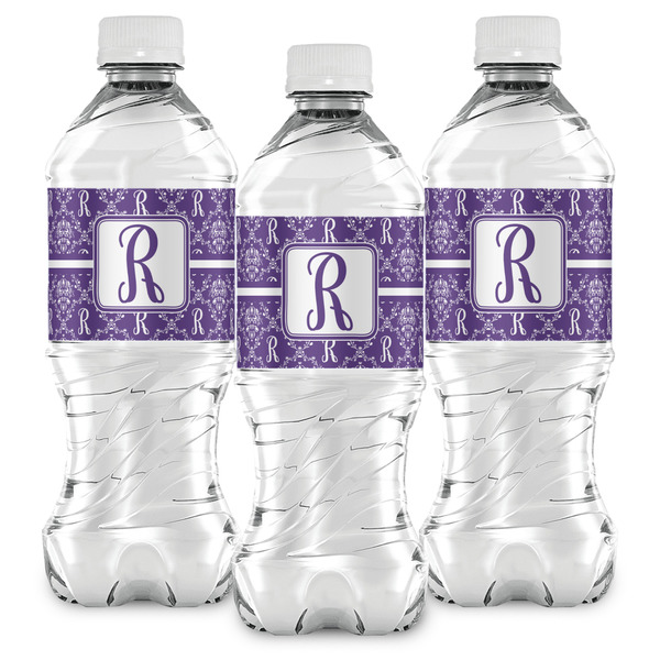 Initial Damask Water Bottle Labels - Front View