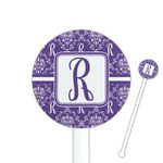 Initial Damask 5.5" Round Plastic Stir Sticks - White - Double Sided