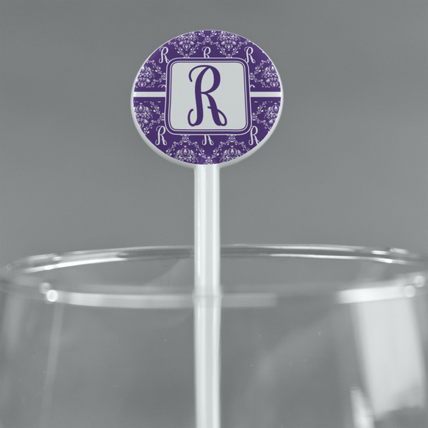 Initial Damask White Plastic 5.5" Stir Stick - Round - Main