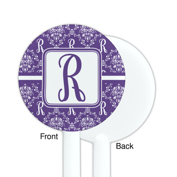 Initial Damask White Plastic 5.5" Stir Stick - Single Sided - Round - Front & Back