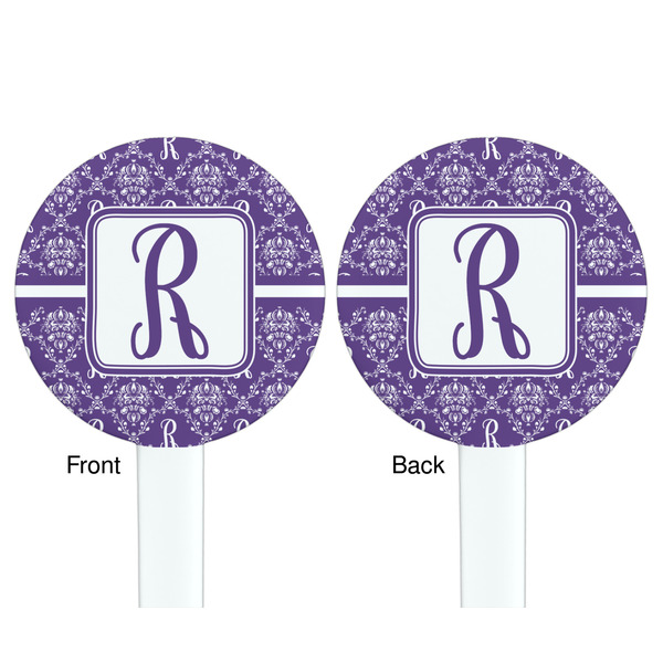 Initial Damask White Plastic 7" Stir Stick - Double Sided - Round - Front & Back