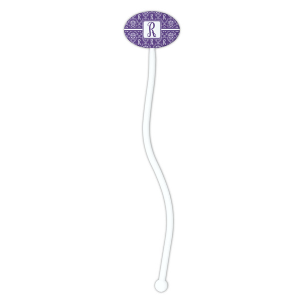 Initial Damask White Plastic 7" Stir Stick - Oval - Single Stick