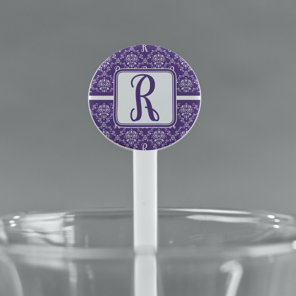 Initial Damask White Plastic 7" Stir Stick - Round - Main
