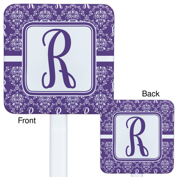 Initial Damask White Plastic Stir Stick - Double Sided - Approval