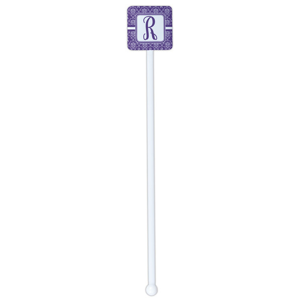 Initial Damask White Plastic Stir Stick - Single Sided - Square - Single Stick