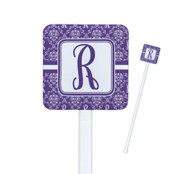 Initial Damask Square Plastic Stir Sticks - Single Sided