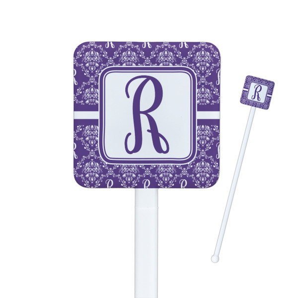 Custom Initial Damask Square Plastic Stir Sticks