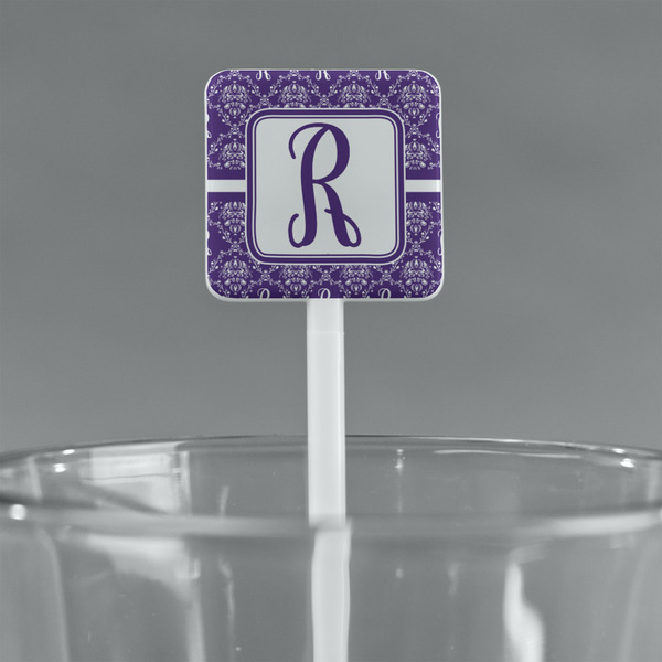 Initial Damask White Plastic Stir Stick - Square - Main