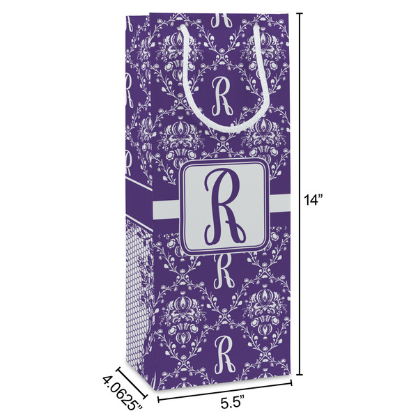 Initial Damask Wine Gift Bag - Dimensions