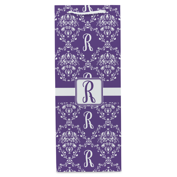 Initial Damask Wine Gift Bag - Matte - Front