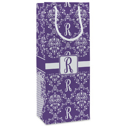 Initial Damask Wine Gift Bags - Matte